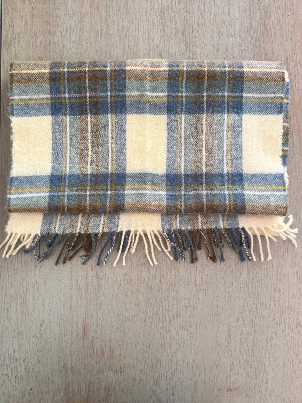 Johnstons of Elgin Lambswool Scarf Muted Blue Dress Stewart Plaid Scotland 74x14